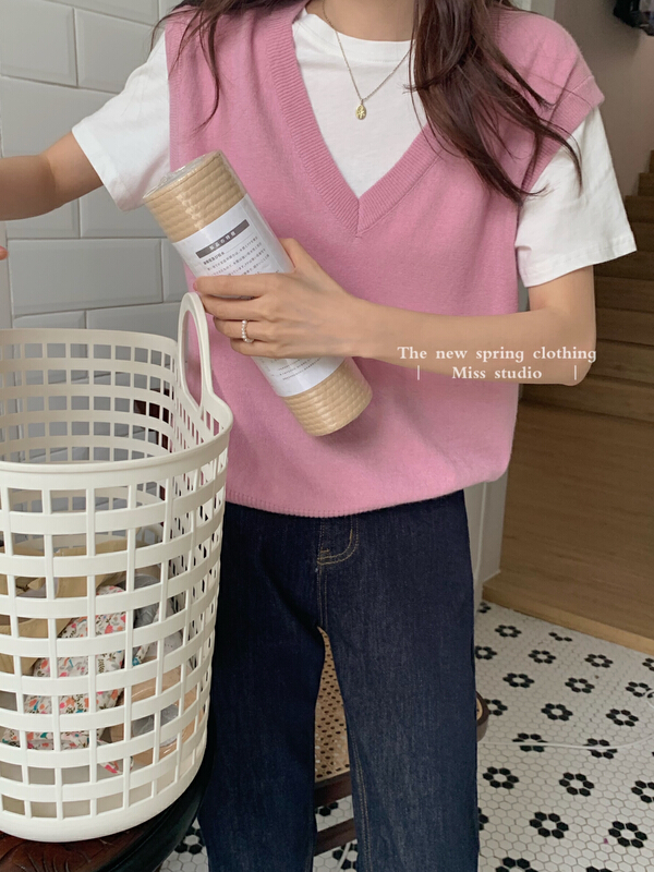 New year in early spring! [miss miss miss home] V-collar net loose and versatile vest (including 30% wool) b2036# ZSY