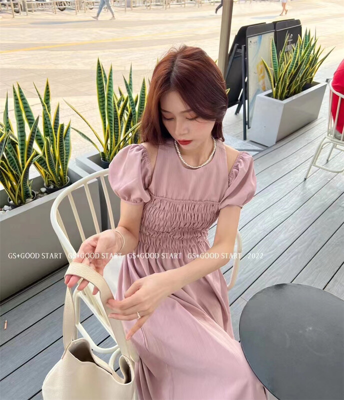 New in early summer! [GS. Good star] bubble sleeve fashion versatile dress 22262# hjy