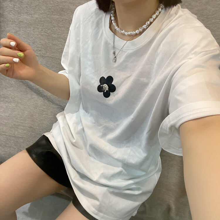 [Qijia +] flower Pullover Korean Short Sleeve T-shirt 7610# zyh