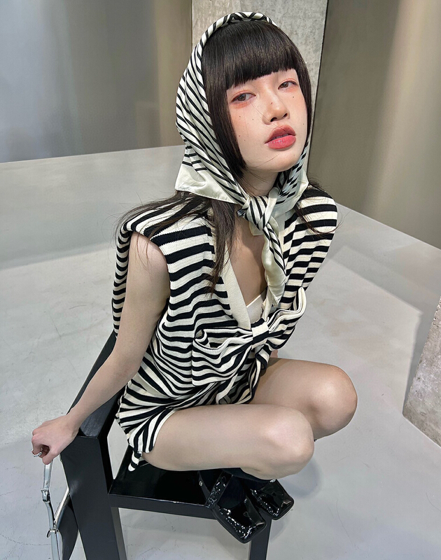 [YT] design striped bow with vest on both sides + Korean versatile comfortable casual Shorts Set tz5276# PCZ
