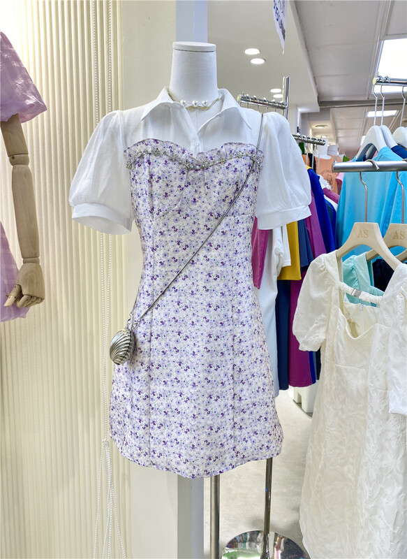 New in early summer! [AI Shang] little women's print stitching dress 98082# hjy
