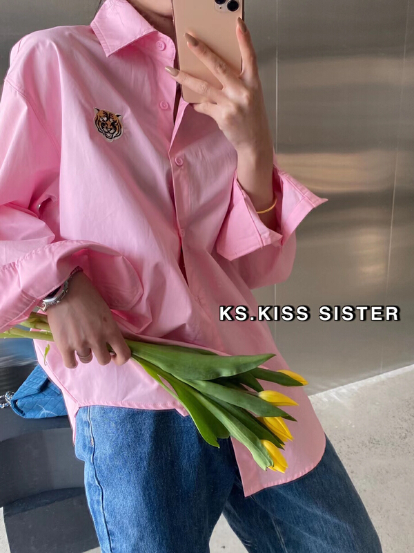 Original price 100.39! New year in early spring! [KS] Hong Kong style retro tiger embroidery Korean loose shirt 22042# ozq