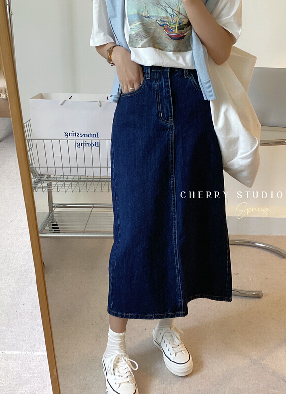 [cherry studio] versatile Vintage denim skirt (with belt) c5010# HBx