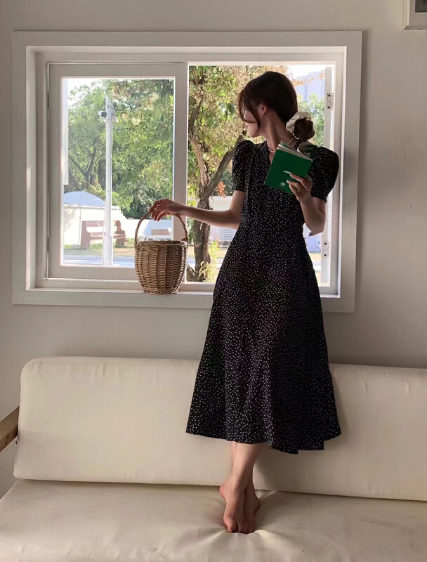 [spinach home] Korean version of wave dot dress 6993# HBx