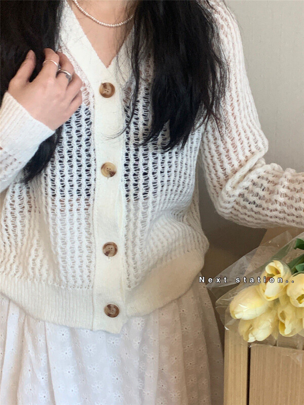 [next station] necessary hollow out design knitted cardigan in spring 20090# ZSY