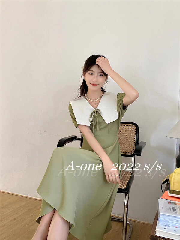 [A-One] elegant temperament Lapel short sleeve dress 22072# hjy