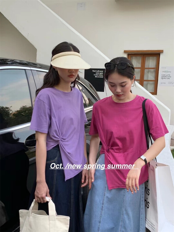 [OCT] Korean pure color Casual Short Sleeve T-shirt 8135# hjy