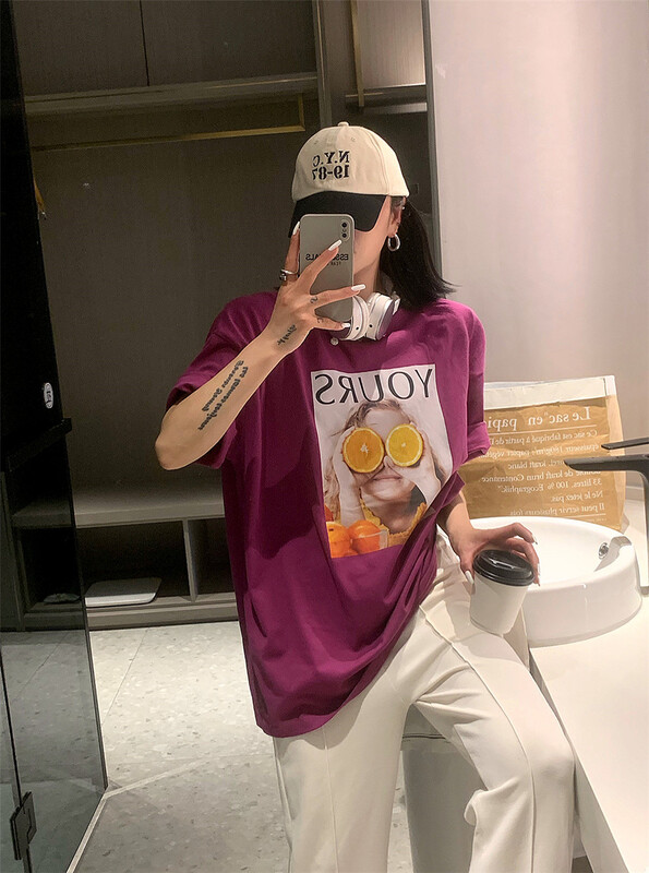 New in early summer! [al] lettered print Pullover short sleeve T-shirt 3121# ozq