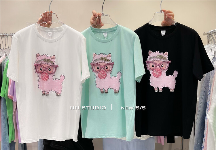 [NN] heavy industry glasses sheep loose short sleeve T-shirt 8615# XYY