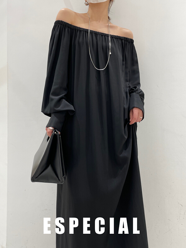 [especial] one line collar Tencel simple temperament versatile dress 22065# XYJ