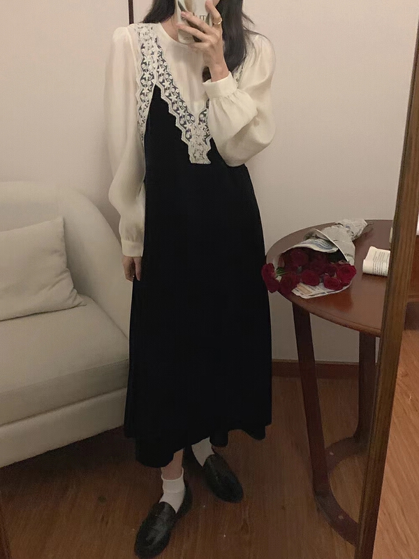 goods in stock! New year in early spring! [baby] before lace splicing, fashion suspender skirt + Fashion versatile Top Shirt (only selling tops) ys1-8502 + 1812# WTT