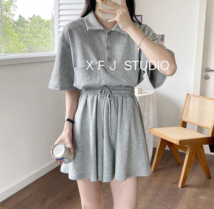 [Xiaofan family] polo collar short sleeve + merchant pull casual shorts temperament sports two-piece suit 3026# LSW