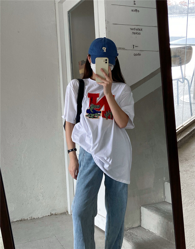 [Fifth] letter embroidery flocking short sleeve T-shirt 1339# LSW