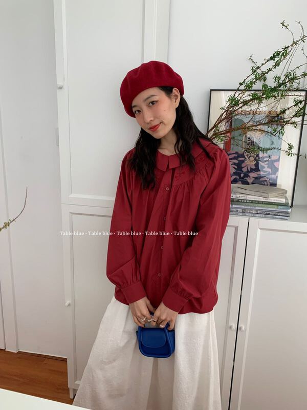 New year in early spring! [table blue] Korean solid color button up shirt 2015# LSW