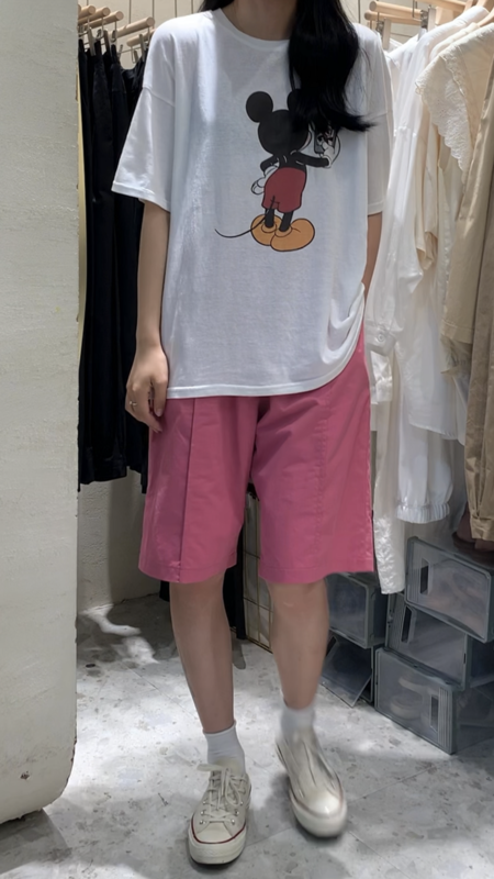 [vengo] loose Mickey print short sleeve T-shirt 6932# XJ