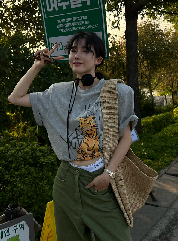 [all in] print loose and versatile short sleeve T-shirt 4180# ozq