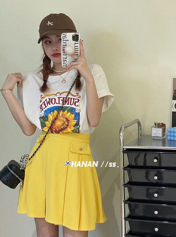 [Hanan] Korean versatile loose large sunflower short sleeve T-shirt (T-shirt only) 6210# LSL