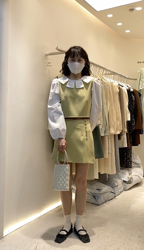 New year in early spring! [c.hfeiyang] Korean color matching blouse + high waist slim skirt set 3152-1# HBx