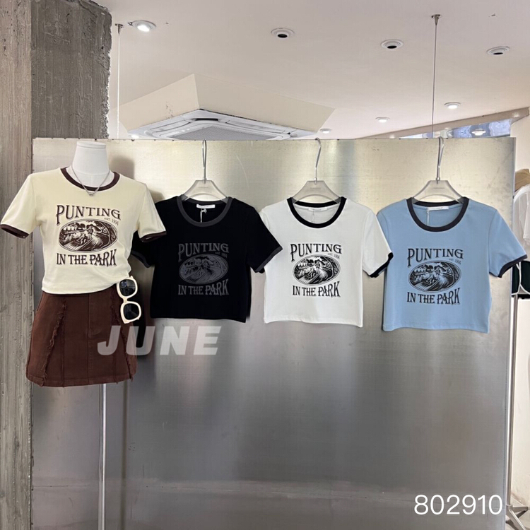 [June] contrast short print short sleeve T-shirt 802910# XYY
