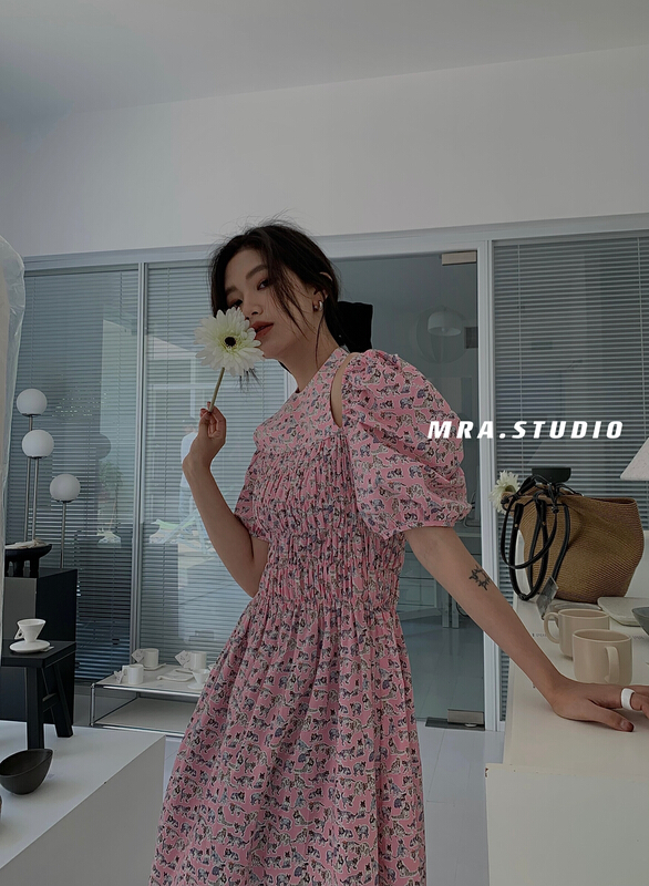 goods in stock! New in early summer! [MRA] Korean design sense hanging neck cute animal print dress m9001# zxl