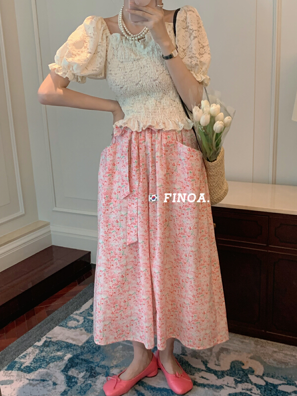 [finoa] Korean style bandage floral skirt 1119# CLS