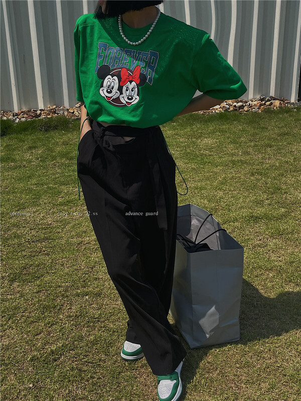 [open] Mickey print drawstring short sleeve T-shirt 3661# ozq