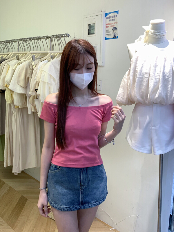 [as] off shoulder versatile fashion short sleeve T-shirt a2211# hjy