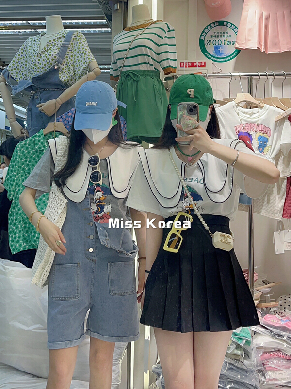 New in early summer! [Miss Korea] Korean doll neck cartoon printed short sleeved T-shirt (short sleeved only) 6528# HBx