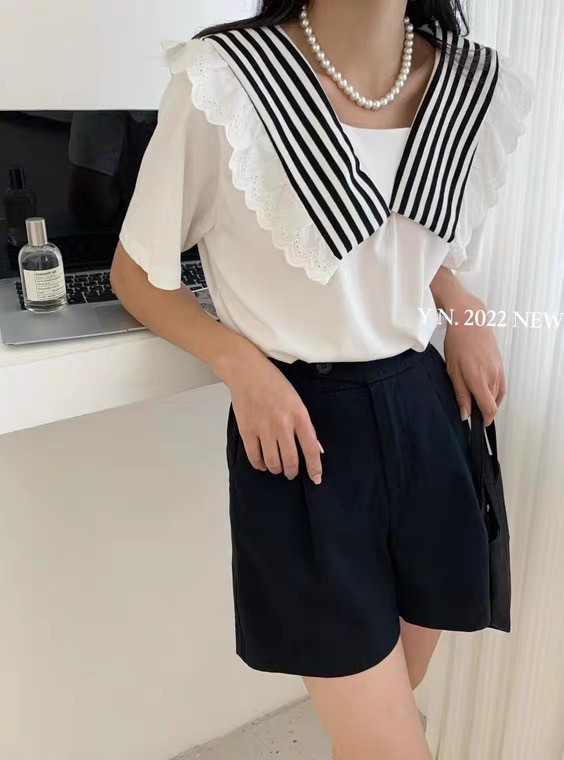 [Susan] Vintage shirt with stripe design 18535# LSW