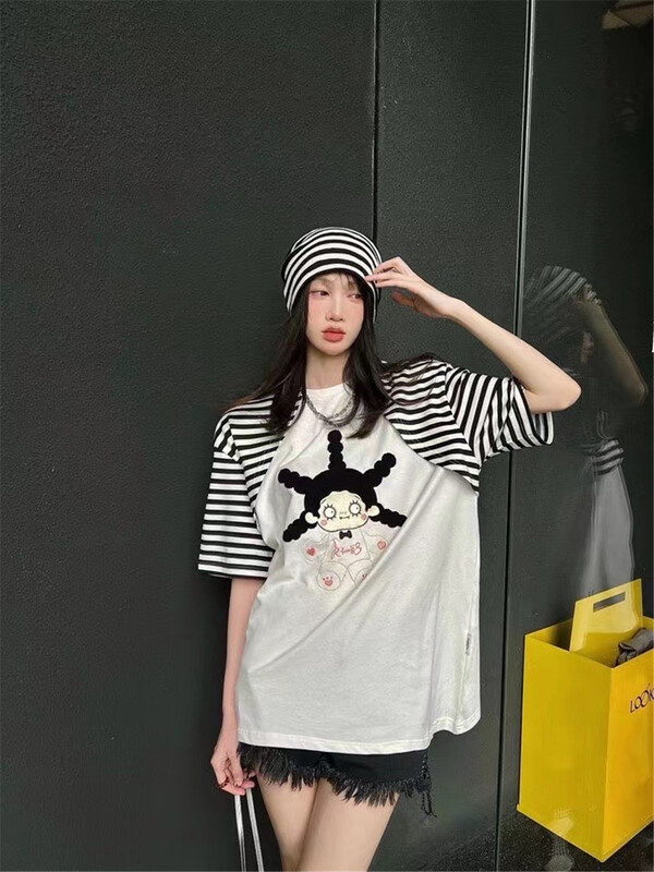 [m.zz] stripe design Vintage cartoon short sleeve T-shirt 8751# LSW