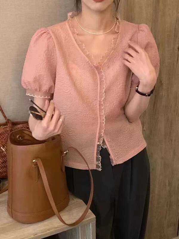 【RS 】V領木耳邊甜美小衫  DH2131#  XYY