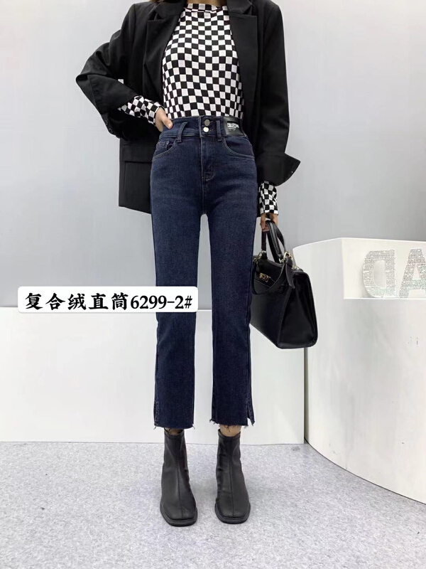 Early winter NEW! [Mina] composite Plush elastic cigarette tube jeans 6299# LJF