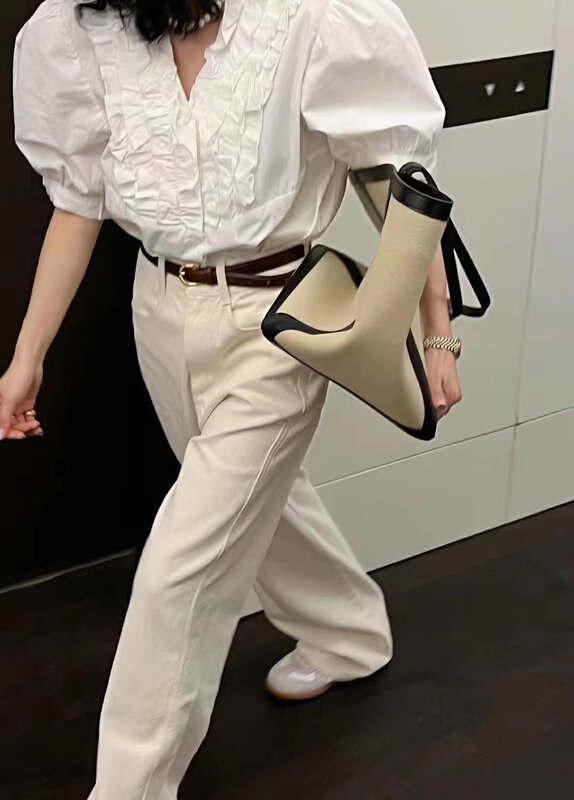 New in early summer! [K2 design] simple solid color fungus edge blouse s65# WTT