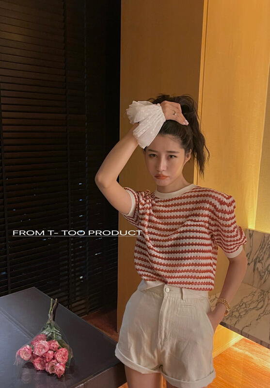 [t-too] striped Korean round neck T-shirt 133953# LSL