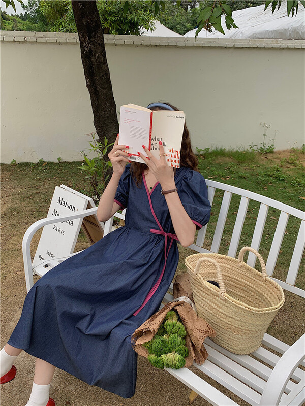 [m-canvas] Korean version simple V-neck dress y8219# lwy