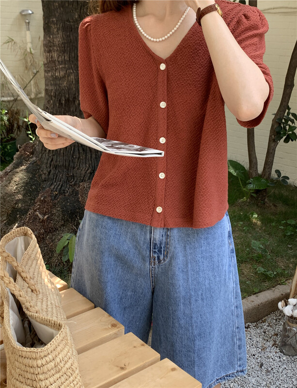 [new post] Korean V-neck button up blouse 3361# cqw