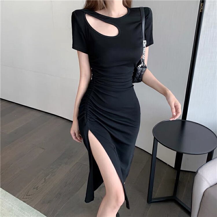 [xinyuanjieyi Xinyuan garment] sexy hollowed out drawstring pleats show thin light mature style dress 558# Cl