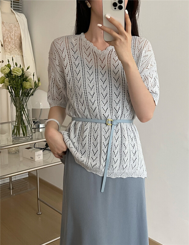 [sunshine] solid color versatile hollow out knitwear (knitwear only) 30168# cqw