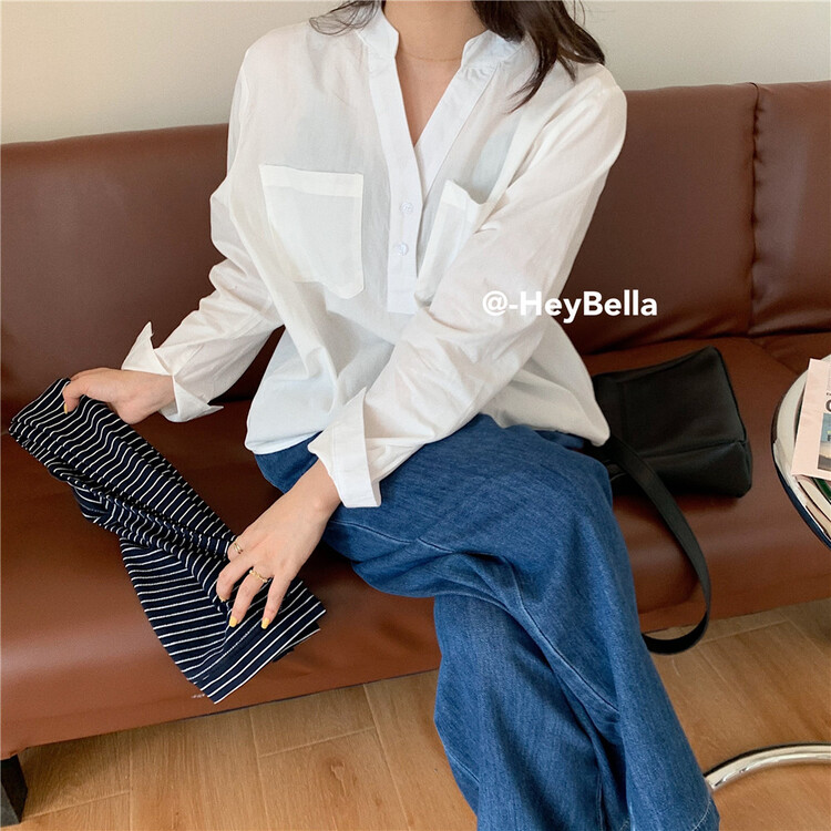 Original price 49.00! [hey Bella] Korean V-neck comfortable shirt f051# ll
