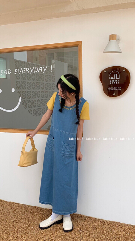 [table blue] Korean embroidered vest strap skirt 2142# LSW