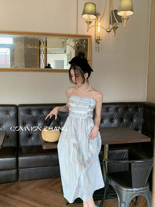 New in early summer! [CZ Zhang] fashion suspender medium length dress 62369# XYJ
