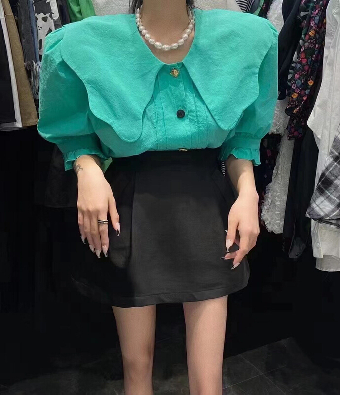 New in early summer! [MI] Korean version aging baby collar bubble sleeve shirt 9166# PCZ