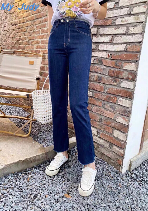 "JFT" straight high waist Joker jeans 3659-5 wash blue 3659-6 blue# CLS