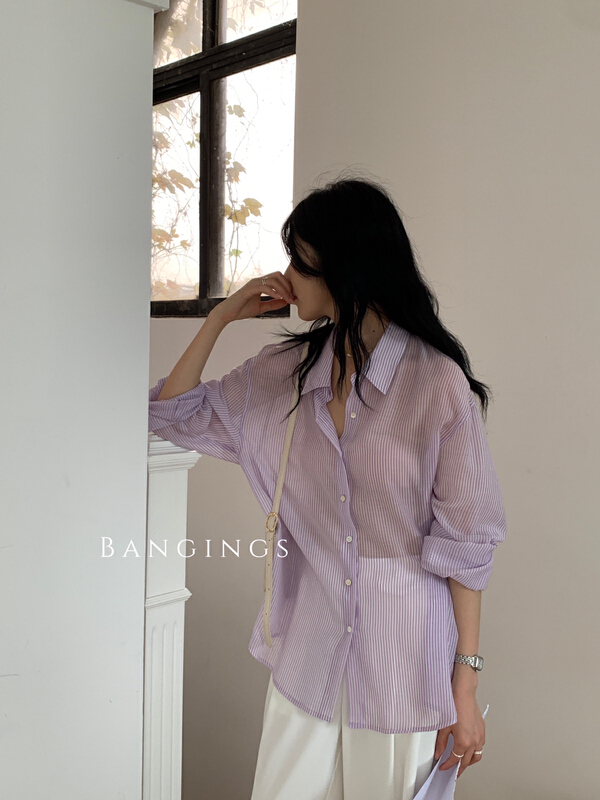初夏上新!【BANGINGS】簡約小清新條紋單排扣防曬衫  21SCA0169#  CLS