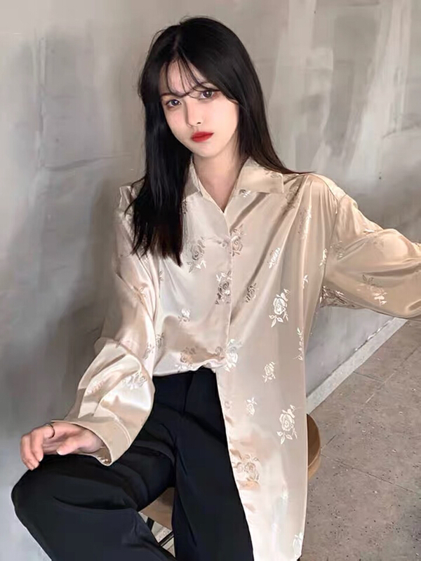New year in early spring! [LML] French retro reflective rose shirt l5218# ozq