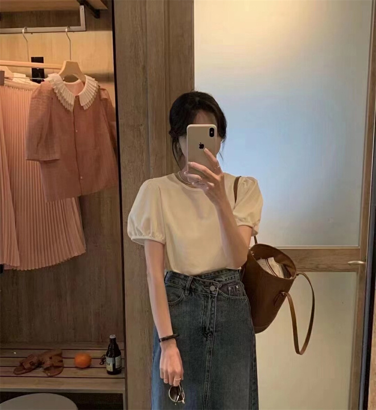 New in early summer! [Susan] bubble sleeve simple and slim shirt 18105# LSW