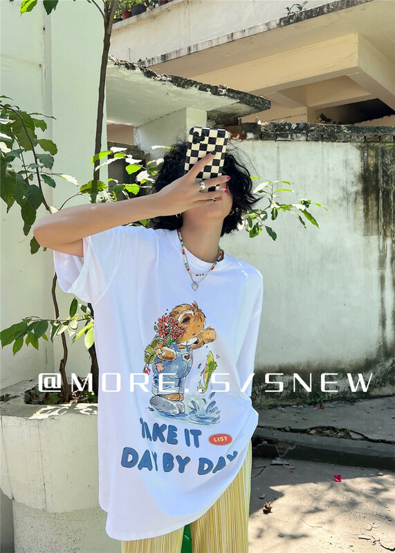 初夏上新!【MORE】休閒圓領套頭卡通短袖T恤  88101#  OZQ