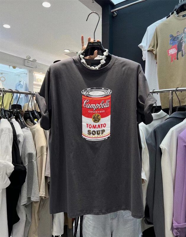 New in early summer! [buyer Yan Xuan - God of wealth] Vintage canned printed round neck short sleeve T-shirt 1390# Cl