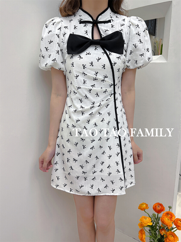 goods in stock! [Taotao family] Chinese style bow decorative cheongsam dress 3573# lwy