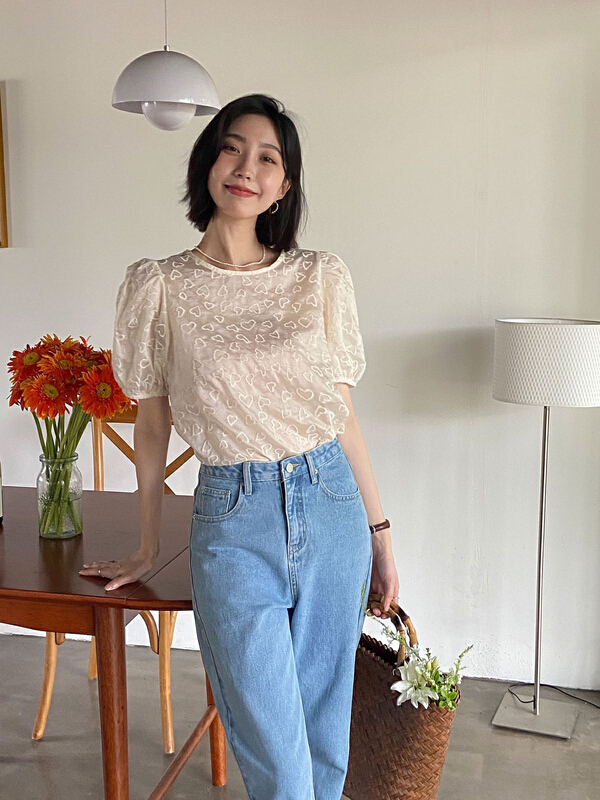 [secondtime] Korean round neck bubble sleeve shirt 5222# XJ